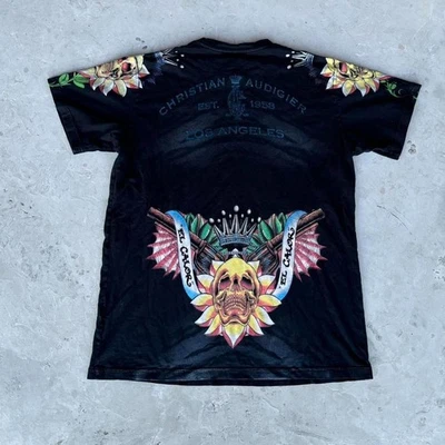 Camiseta De Colección Y2K Christian Audigier Ed Hardy Adulto Talla Mediana Calavera Pistola Foto 1 de 4