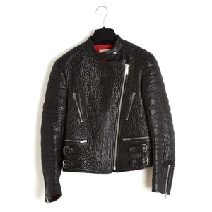 Céline Blouson FR40 Phoebe Philo Black Leather Biker Jacket UK12 US10 Celine - Imagen 1 de 5