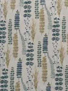 Home Décor Cotton-Linen Fabric – Botanical Leaves in Teal, Green & Gold - Picture 1 of 18
