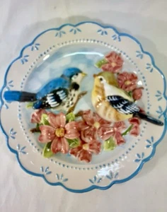 Vintage Cottagecore 3D Bluebird & Dogwood Wall Plate Raised Ceramic Decor 8.5” - Imagen 1 de 7