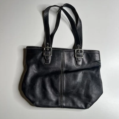 Coach Hampton Black Leather Soft Shoulder Tote Bag #9572 - Image 1 of 4