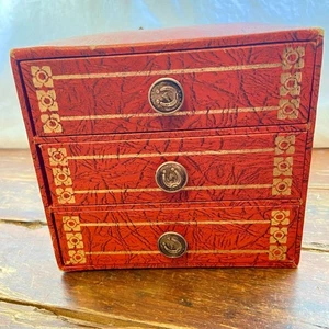 Portagioie 3 cassetti cartone ecopelle rosso ferro di cavallo vintage anni 50 - Foto 1 di 9