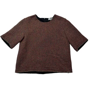 Sandro Paris Tweed Top Damen 2 Rot Kurzarm Reißverschluss hinten - Bild 1 von 14