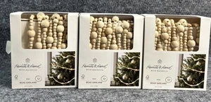 (3) Hearth & Hand W/Magnolia Christmas Wooden Bead Garland Natural 12’ - Picture 1 of 10