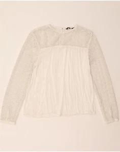 SUPERDRY Womens Long Sleeve Blouse Top UK 12 Medium White Cotton DH45 - Picture 1 of 3