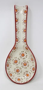 Boston WAREHOUSE Ceramic Spoon Rest Floral Sunbursts Design Red Gray 10" - Picture 1 of 4
