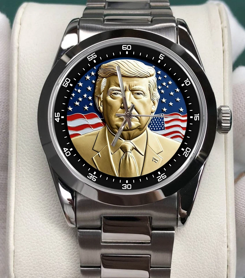Artículo raro! ¡Reloj deportivo personalizado Donald Trump con fondo de bandera! Foto 1 de 1