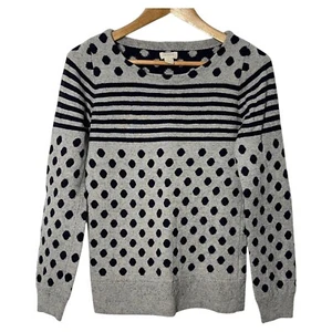 J Crew Womens Merino Wool Blend Sweater Size S Polka Dot Stripe Casual - Picture 1 of 4