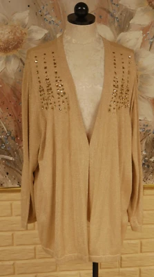NWT METALLIC GOLD SPARKLY MAGGIE BARNES 3X EMBELLLISHED CARDIGAN 1-HOOK SWEATER - Image 1 of 4