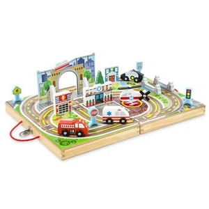 Melissa And Doug 18-Piece Wooden Take-Along Tabletop Town 4 Rescue Vehicles - Picture 1 of 3