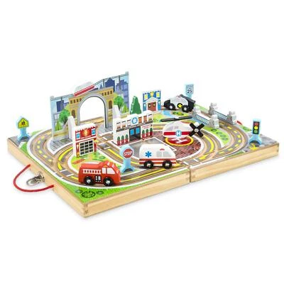 Melissa And Doug 18-Piece Wooden Take-Along Tabletop Town 4 Rescue Vehicles - Image 1 of 3