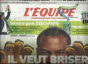 L'Equipe No 21896 29 June 2014 Cup The World / Enyeama/Deschamps/Brazil/Algerie - Picture 1 of 1