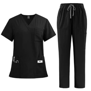 Scrub Set Men Women NiaaHinn Scrub Medical Uniforms V-Neck Top Straight Pants - Picture 1 of 29