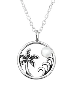 925 ECHT SILBER *** Collier Kette 45 cm, Palme / Sonne / Wellen / Ozean / Meer - Bild 1 von 2