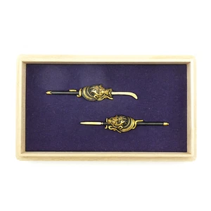 Menuki 'Kabuto Yari Naginata' Japanese Antique Sword Fitting Samurai Katana - Picture 1 of 24