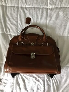 McKlein Halsted Tan Leather Rolling Wheeled  Briefcase - Picture 1 of 6