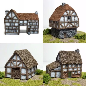 6 mm bâtiments Wargame. 4 x ensemble de bâtiments à ossature de bois - NON PEINTS - Photo 1 sur 10