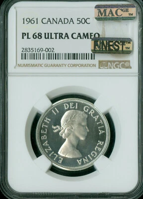 1961 CANADA 50 CENTS NGC PL68 ULTRA HEAVY CAM MAC FINEST GRADED SPOTLESS  * - Image 1 of 2