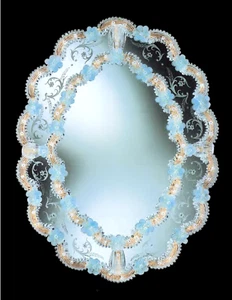 Specchio Veneziano in Vetro di Murano ovale con oro inciso a mano in Italia new - Picture 1 of 6