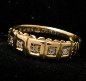 Antique Victorian Birmingham 1900, 18ct Gold 5 Stone Diamond Ring - Picture 1 of 16