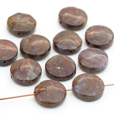 11 multicolor flat round pietersite beads earth tone semiprecious stone avg 15mm - Image 1 of 4