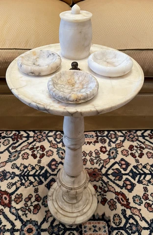 Early 20th Century Marble Side Table or Smoking Stand with Accessories Cover