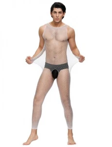 Hombre Red Mono Transparencia Lencería Blanco Body de Cuerpo Entero Nailon S/M / - Imagen 1 de 3