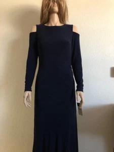 Women's NWT Lauren Ralph Lauren Navy Cut-Out Shoulder Jersey Gown Size 6 - Picture 1 of 5