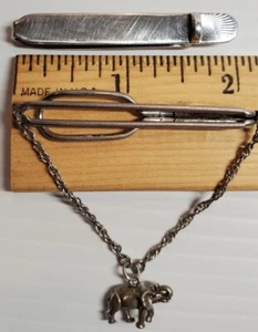 2 PC Lot SWANK STERLING SILVER Men's Jewelry Tie Bars Slides ELEPHANT 14.9gr - Picture 1 of 9