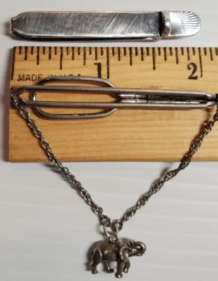 2 PC Lot SWANK STERLING SILVER Men's Jewelry Tie Bars Slides ELEPHANT 14.9gr - Image 1 of 4