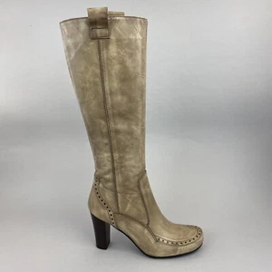 Janet & Janet Beige Cuero Hasta la Rodilla Cremallera Boho Retro Botines Vestido Botas UK5 - Imagen 1 de 12