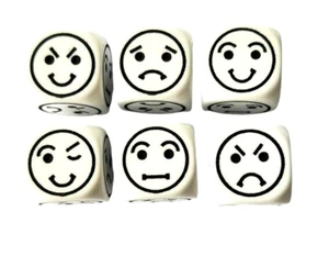 Juego de 4 dados de emociones - feliz, triste, sorprendido, ira, amor, confusión - Imagen 1 de 1