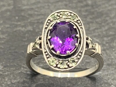 Ring Amethyst & Peridot  925er Silber   Antik Style  Gr. 53 - Bild 1 von 4