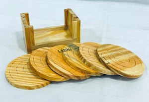 6 Stück Holzuntersetzer mit Halter Couchtischuntersetzer Rustikal Outdoor Untersetzer - Bild 1 von 10