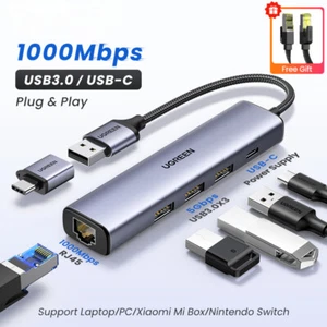 USB Ethernet Adapter 1000/100Mbps USB3.0 HUB RJ45 Lan for Laptop PC Network Card - Picture 1 of 32
