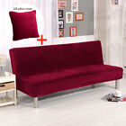 Stretch Velvet Armless Sofa Bed Cover Folding Couch Slipcover with Pillowcase