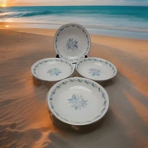 Abalone China White Sky Blue Flower #459 Bowl 7.5" x 1.5" MCM Vintage Floral - Picture 1 of 12