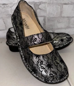 Zapatos Mary Jane Alegria Para Mujer US 8 EU 39Paloma Negro Plata Floral Encaje - Imagen 1 de 10