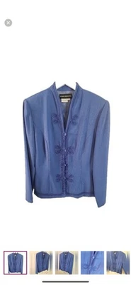 Donna Morgan Empire Blue Stitched Detailed Button Blazer - Image 1 of 4