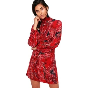 Free People All Dolled Up Red Paisley Knit Turtleneck Cutout Dress Size XS - Picture 1 of 5