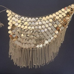 Belly Dancer Chain Skirt Scarf Circular Chain Mail Gold Shimmering Both Sides - Picture 1 of 5