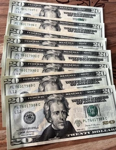 New Uncirculated TWENTY Dollar Bills $20 Series 2017C Sequential Notes LOT of 10 - Picture 1 of 5