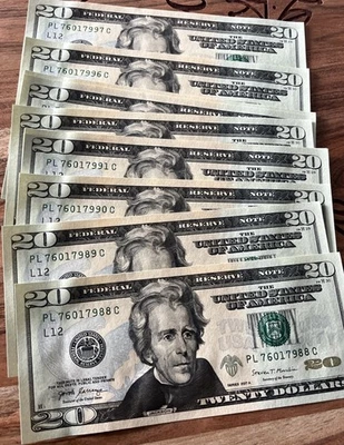 New Uncirculated TWENTY Dollar Bills $20 Series 2017C Sequential Notes LOT of 10 - Image 1 of 4
