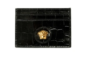 Versace Kartenetui schwarz Kroko-Muster Leder Gold Medusakopf - Bild 1 von 4