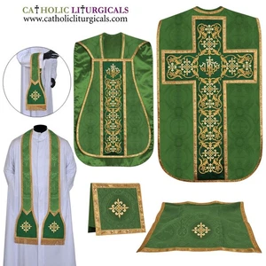 NEW Green Roman Chasuble Fiddleback Vestment and Mass set - IHS embroidery - Picture 1 of 1