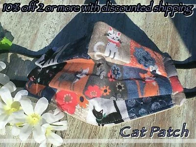 Face Mask, Re-Useable Soft Cotton! Nose Wire *Quilted Filter* Women's*Cat Patch* - Image 1 of 3