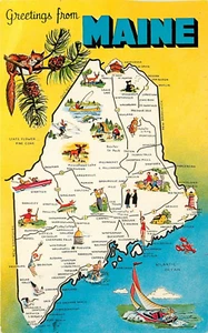 Postal de saludos desde el mapa de Maine pm 1960 - Imagen 1 de 2