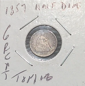 1857 P MEDIA MONEDA DE DIEZ CENTAVOS tipo 2 reanudado - estrellas y cortinas en el anverso - Imagen 1 de 4