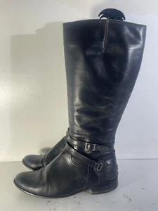 DUO Women's Boots Size 6(39) Used Black Leather Side Zip Up Knee High Boots -E61 - Picture 1 of 9