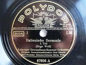 78rpm LEIPZIG GEWANDHAUS plays HUGO WOLF ITALIAN SERENADE - ORIG. POLYDOR 1941 - Picture 1 of 1